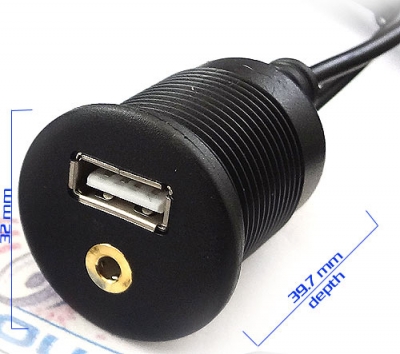 3.5-USB Universal Dash Mount USB with 3.5mm Aux Extension Cable